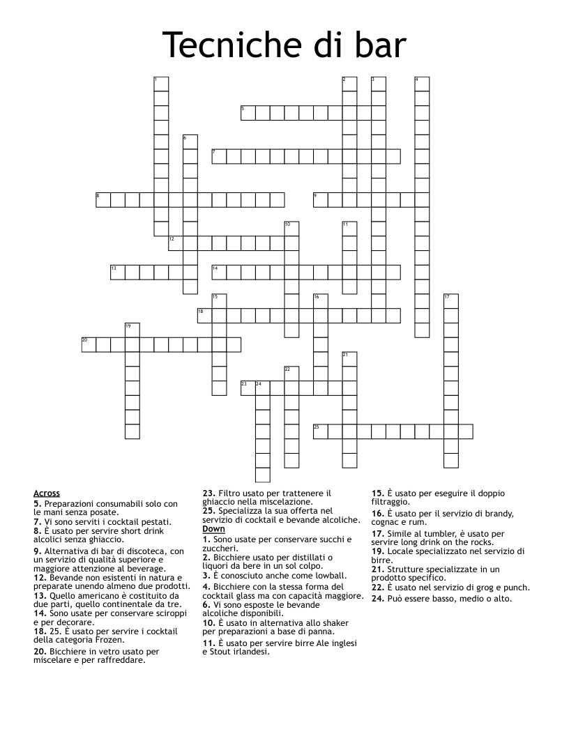 Tecniche di bar Crossword