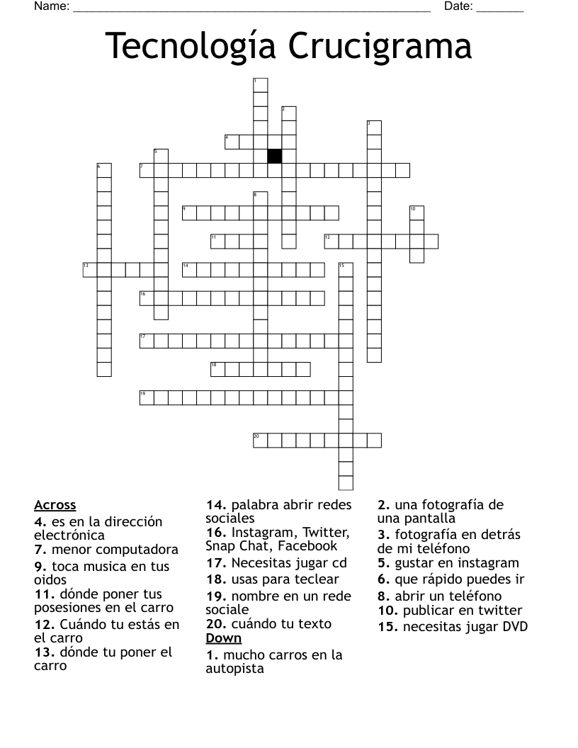 Tecnología Crucigrama Crossword