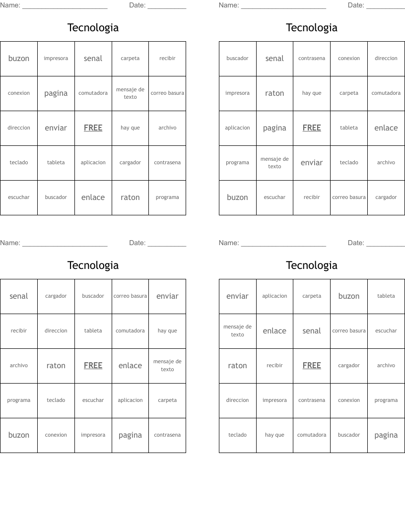 Tecnologia Bingo Cards