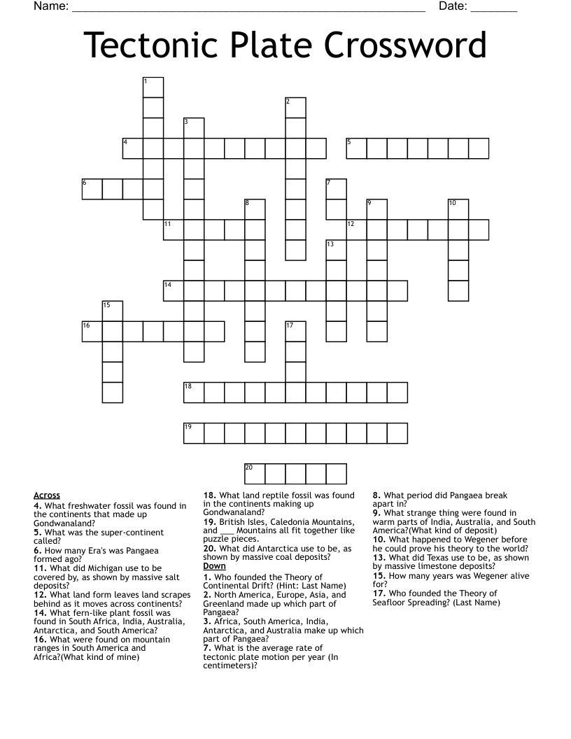 Tectonic Plate Crossword