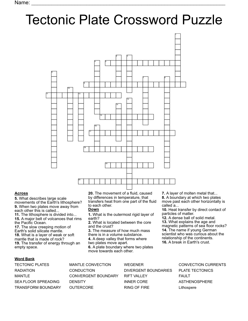 Tectonic Plate Crossword Puzzle