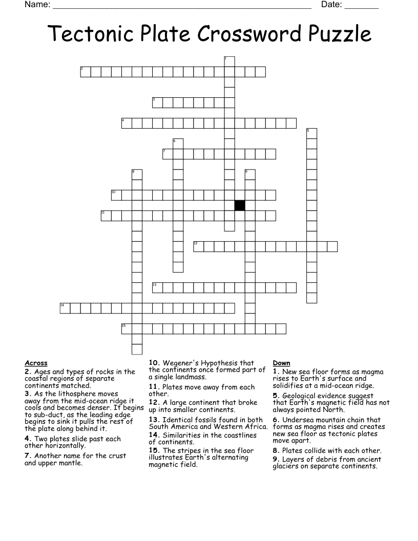 Tectonic Plate Crossword Puzzle 