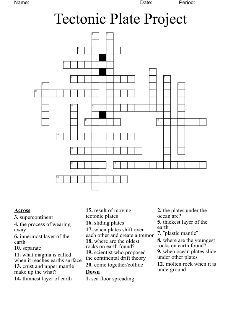 Tectonic Plate Project Crossword