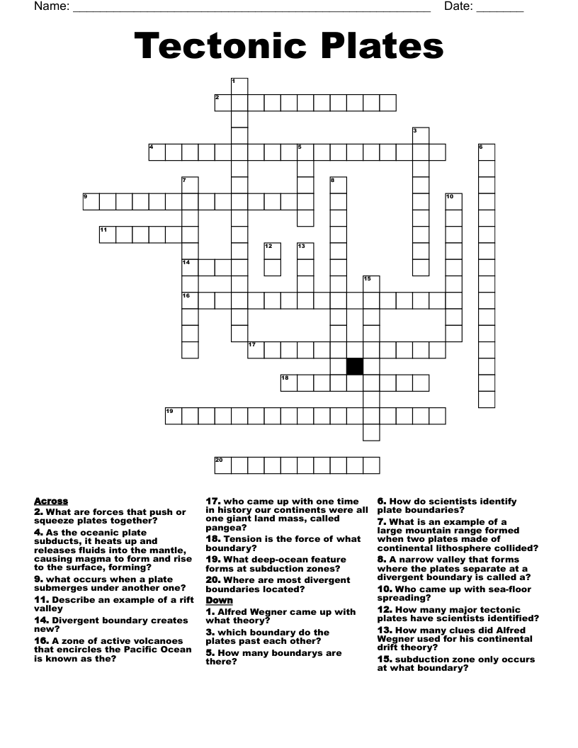 Tectonic Plates Crossword