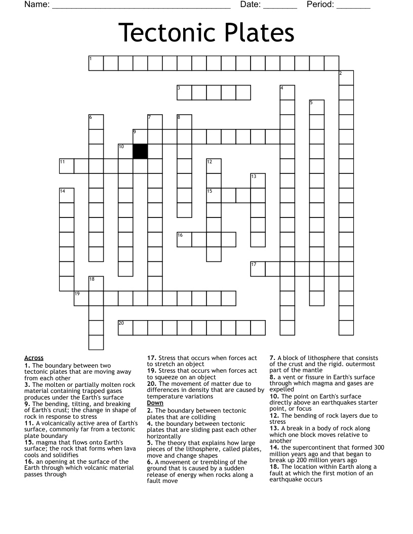 Tectonic Plates Crossword