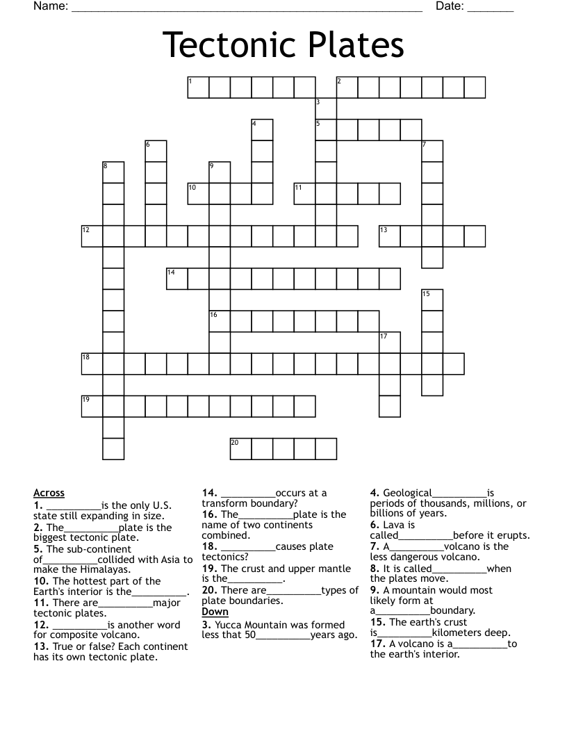 Tectonic Plates Crossword