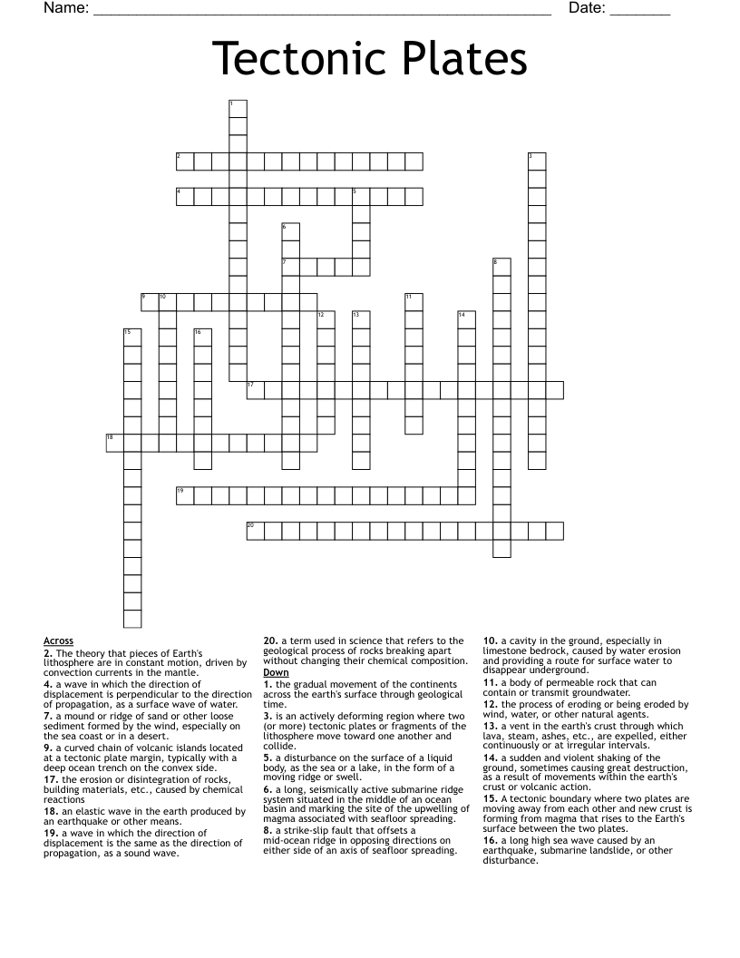 Tectonic Plates Crossword