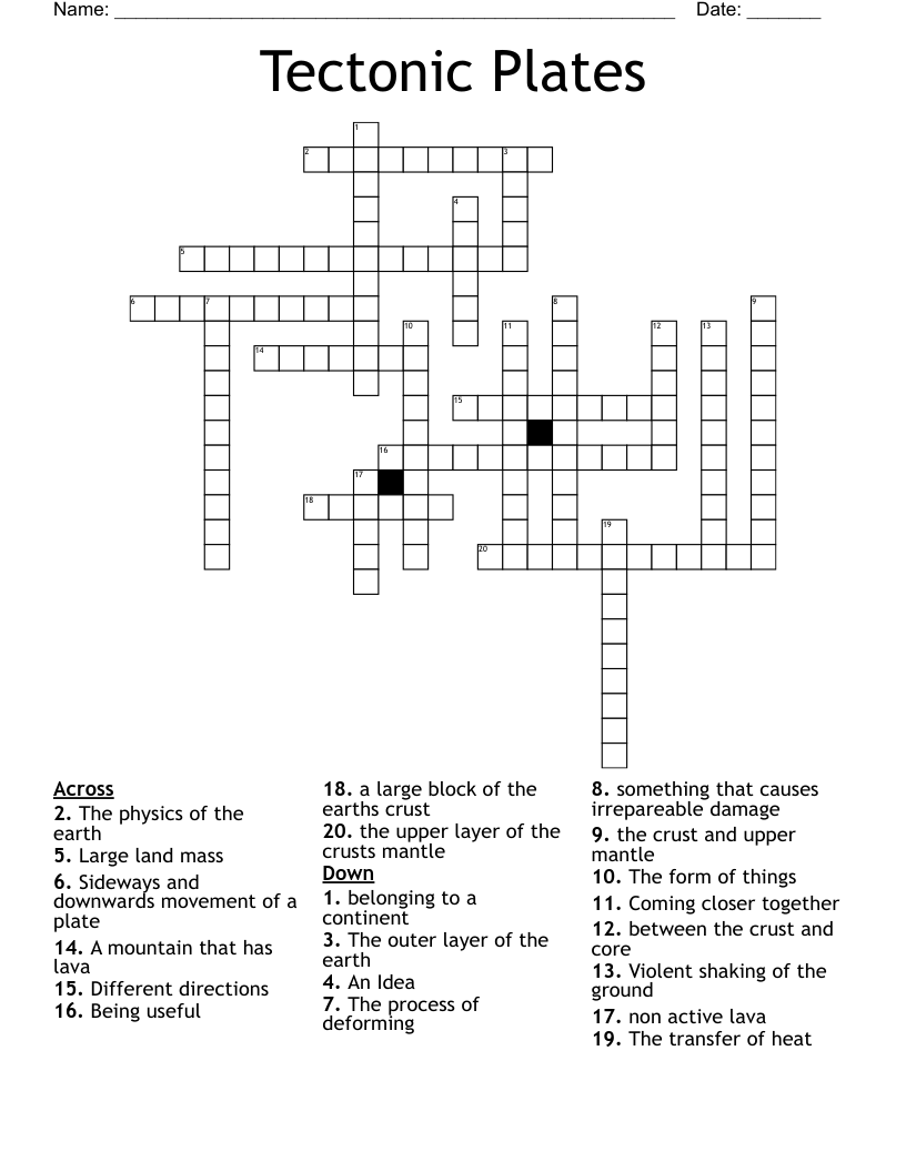 Tectonic Plates Crossword