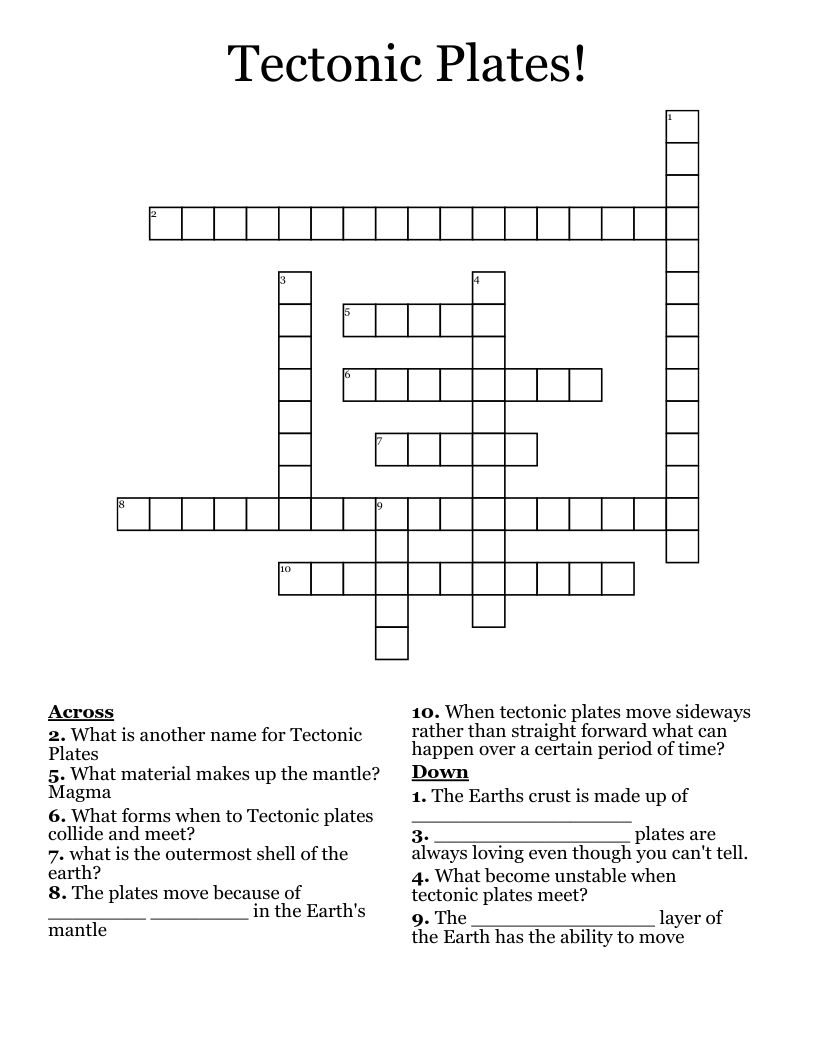 Tectonic Plates! Crossword