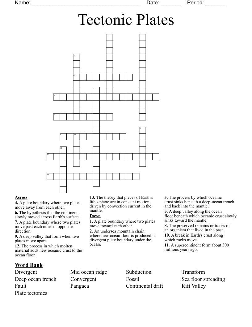 Tectonic Plates Crossword