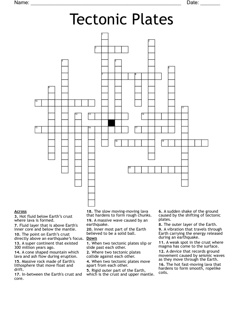 Tectonic Plates Crossword