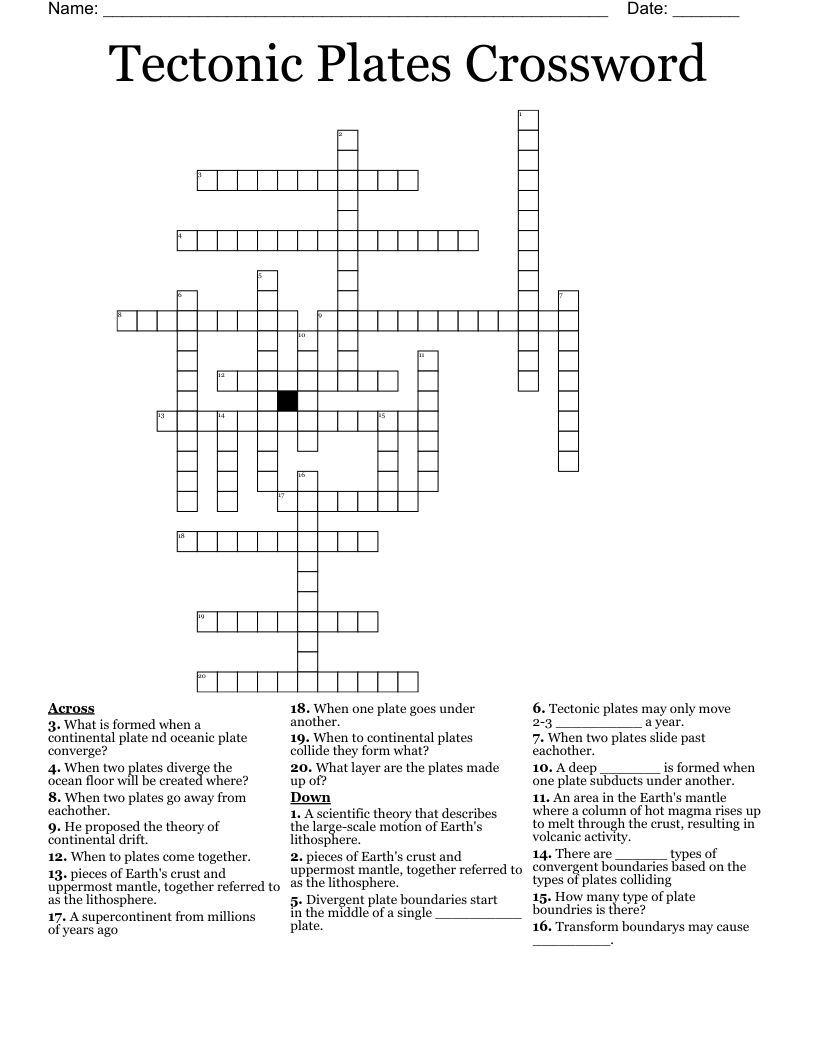 Tectonic Plates Crossword