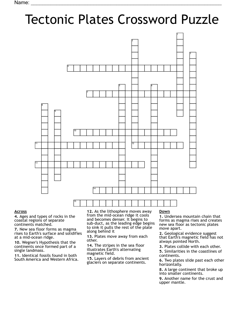 Tectonic Plates Crossword Puzzle