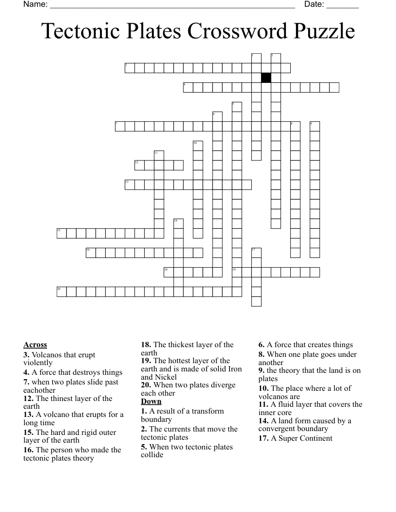 Tectonic Plates Crossword Puzzle