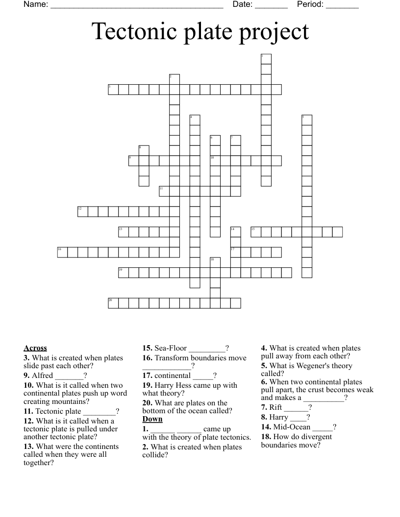 Tectonic plate project Crossword