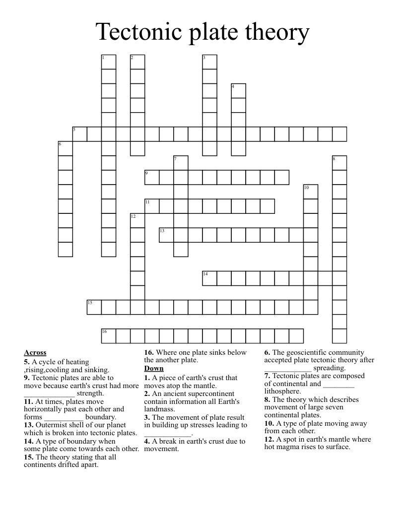 Tectonic plate theory Crossword