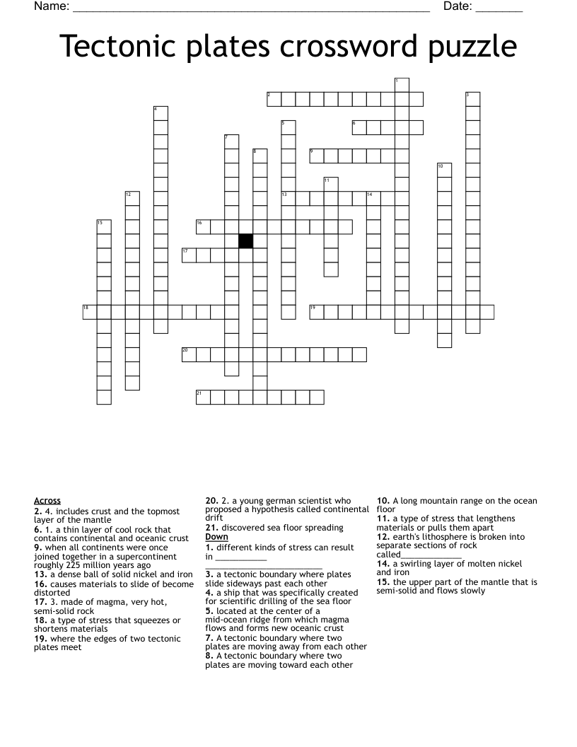 Tectonic plates crossword puzzle