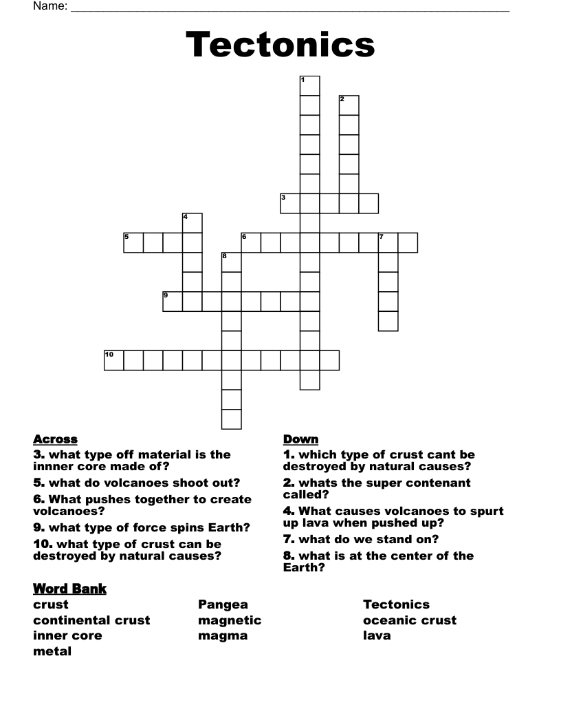 Tectonics Crossword