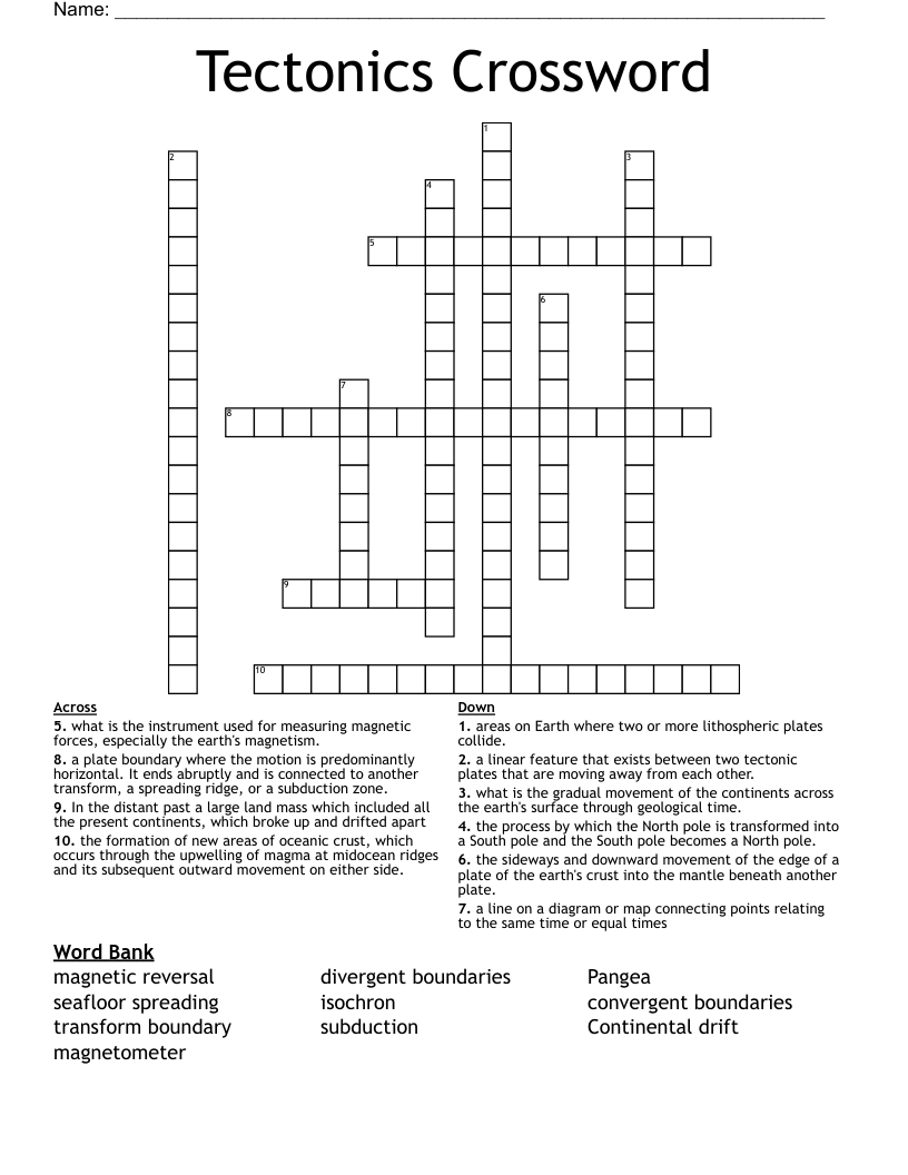 Tectonics Crossword
