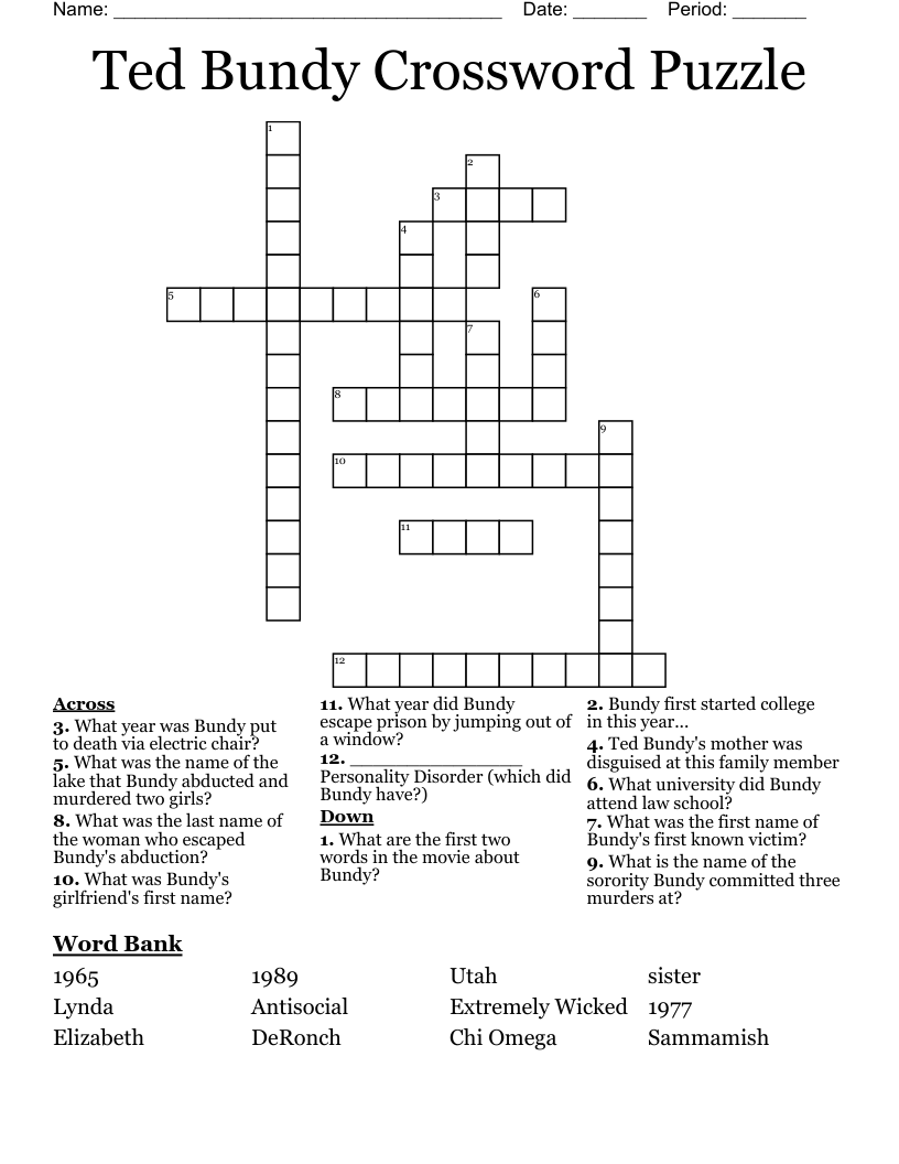 Ted Bundy Crossword Puzzle