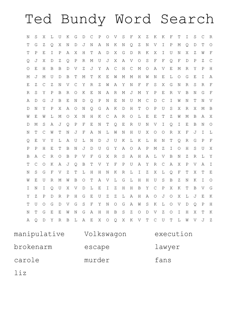 Ted Bundy Word Search