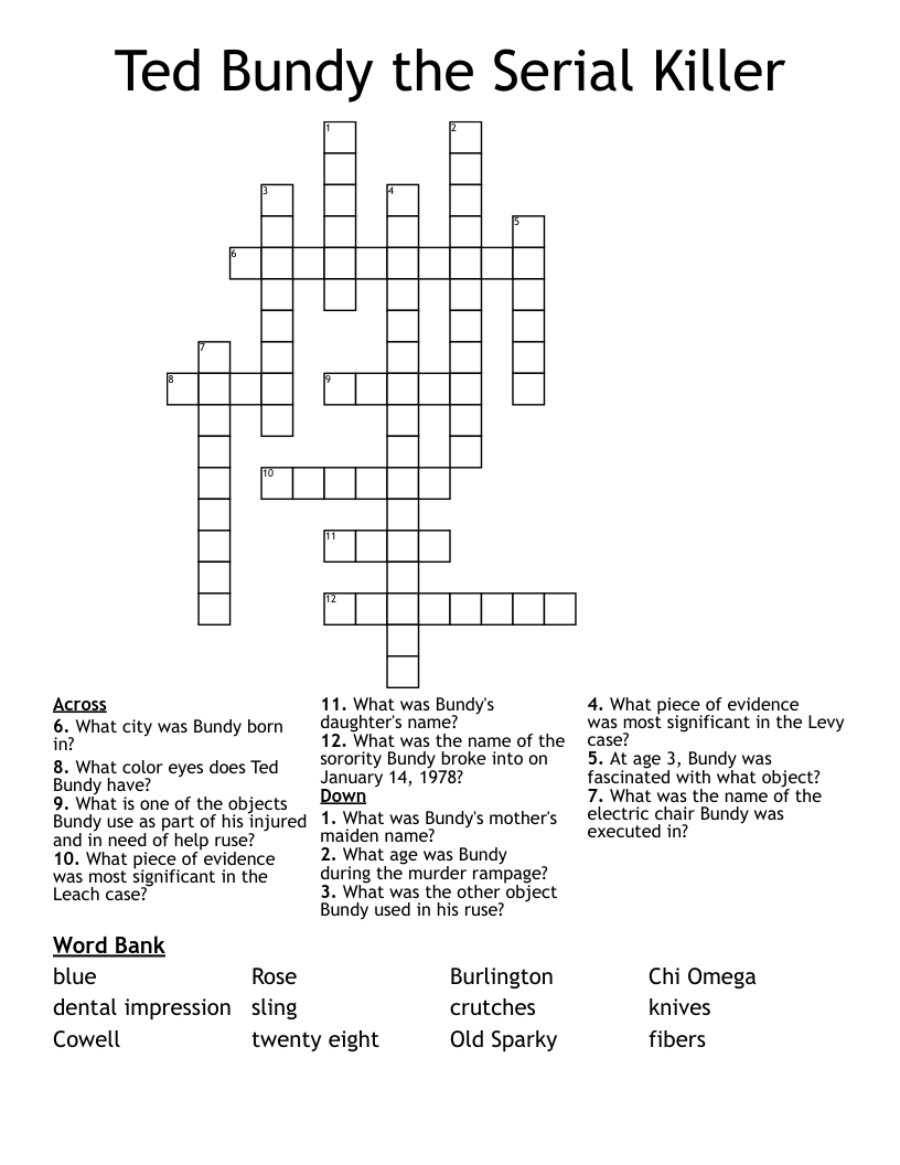 Ted Bundy the Serial Killer Crossword