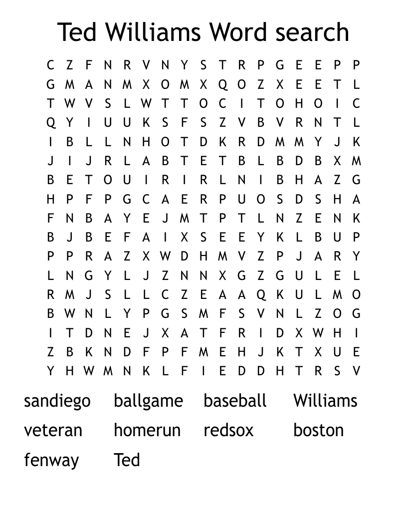 Ted Williams Word search