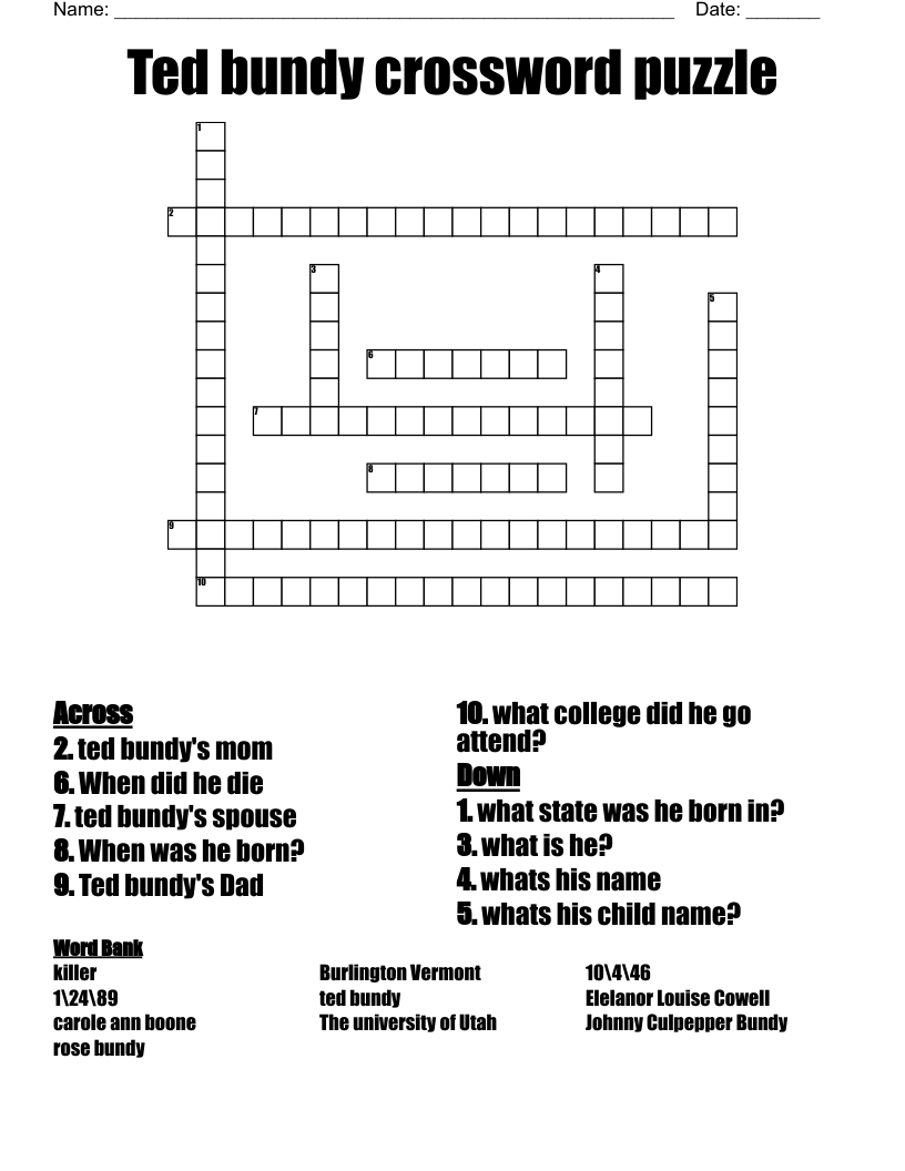 Ted  bundy crossword puzzle