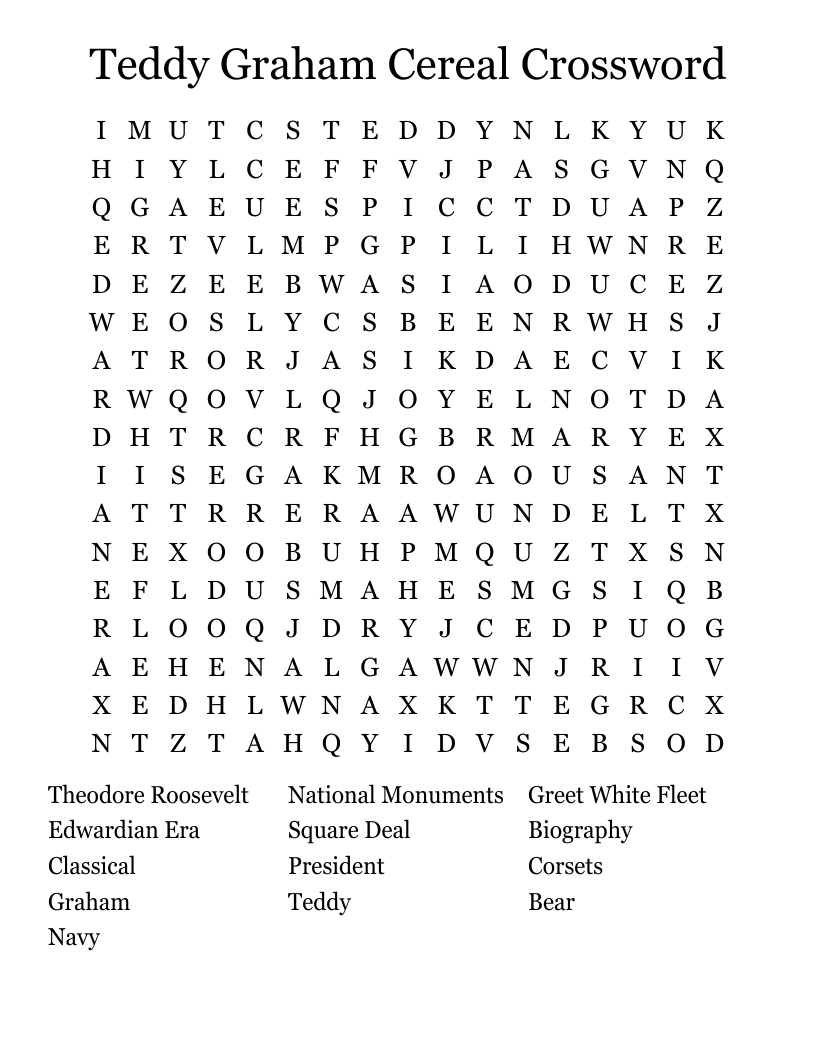Teddy Graham Cereal Crossword  Word Search