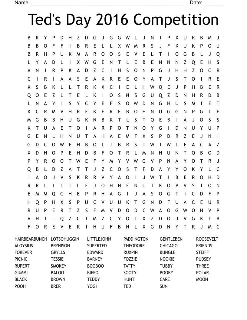 Ted's Day 2016 Competition Word Search
