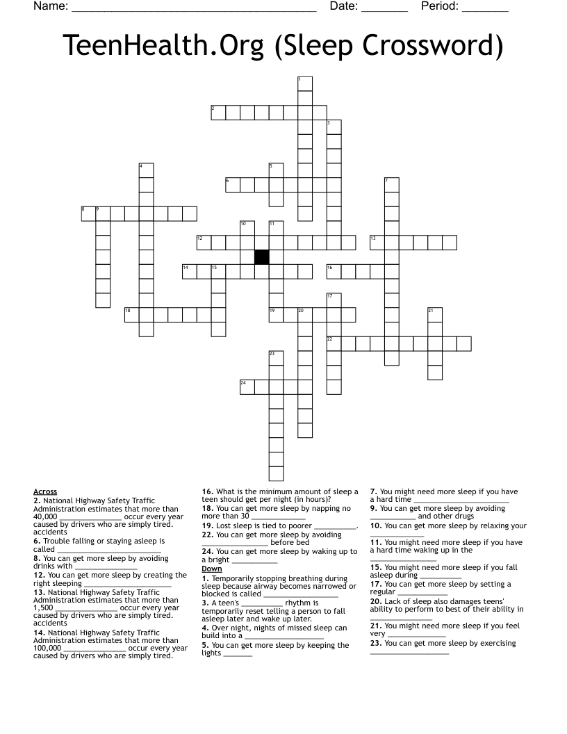 TeenHealth.Org (Sleep Crossword) 