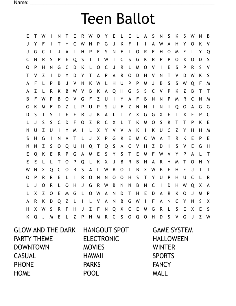 Teen Ballot  Word Search