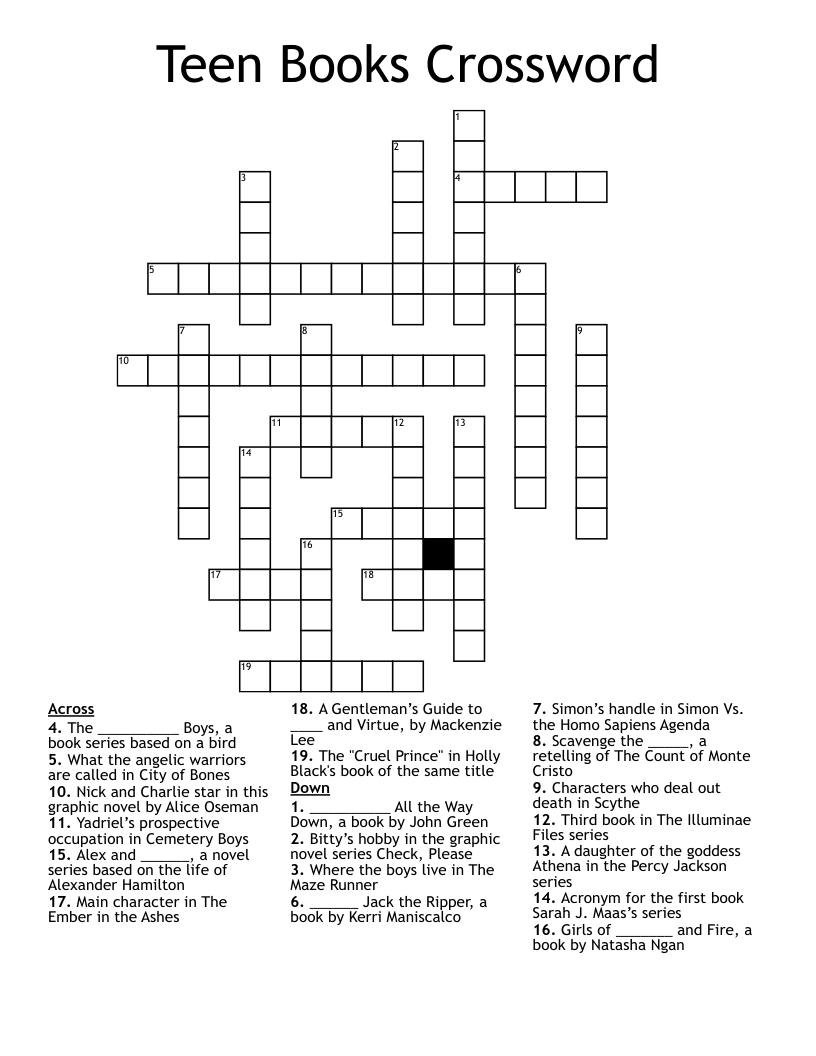 Teen Books Crossword