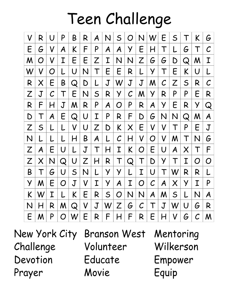 Teen Challenge Word Search