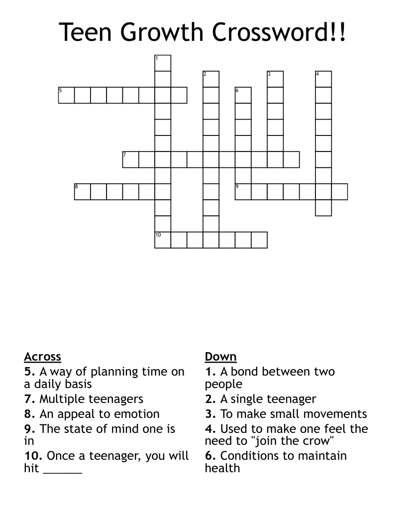 Teen Growth Crossword!!