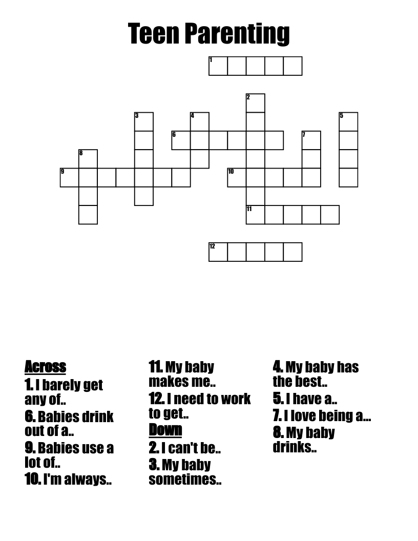 Teen Parenting Crossword