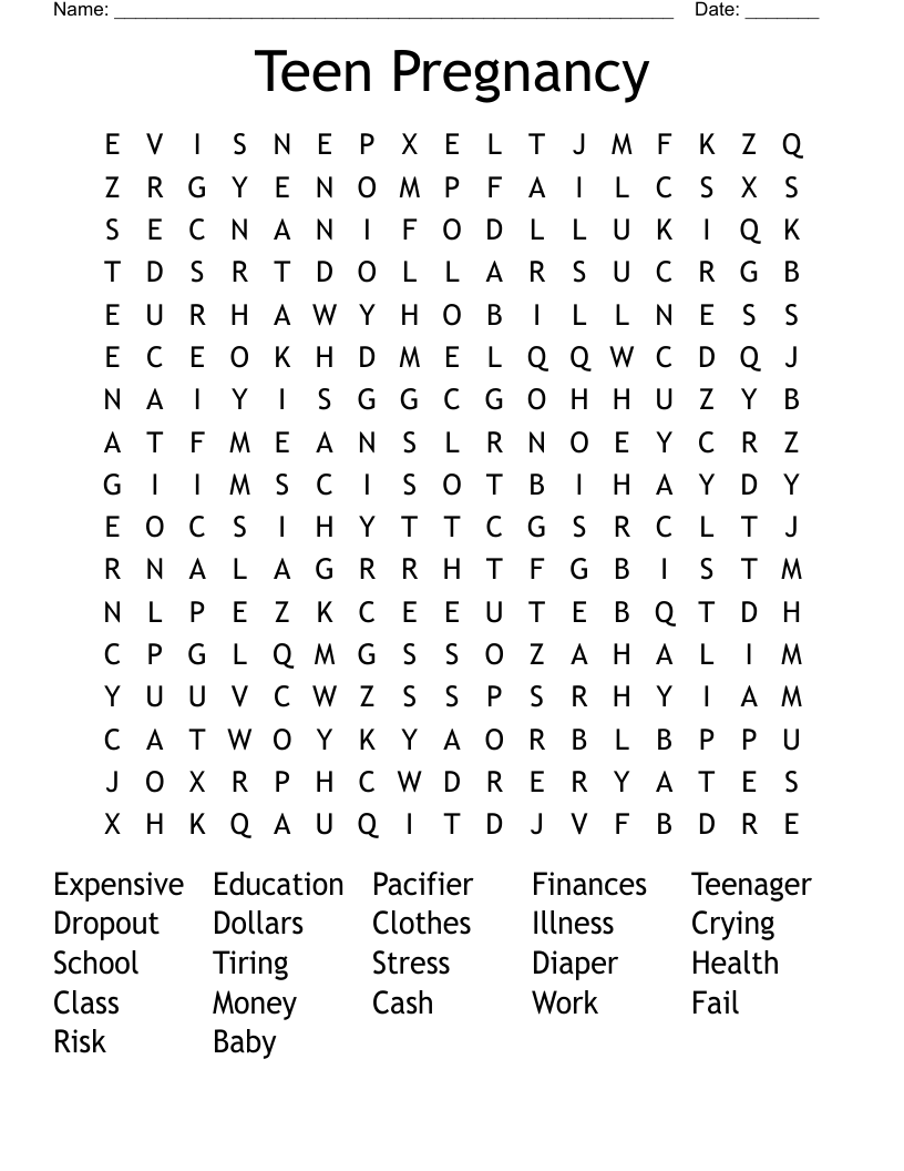 Teen Pregnancy Word Search