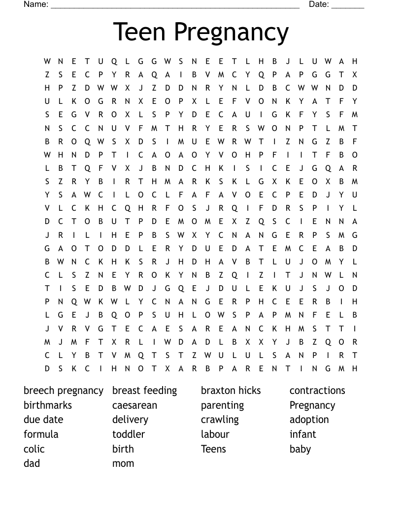 Teen Pregnancy  Word Search