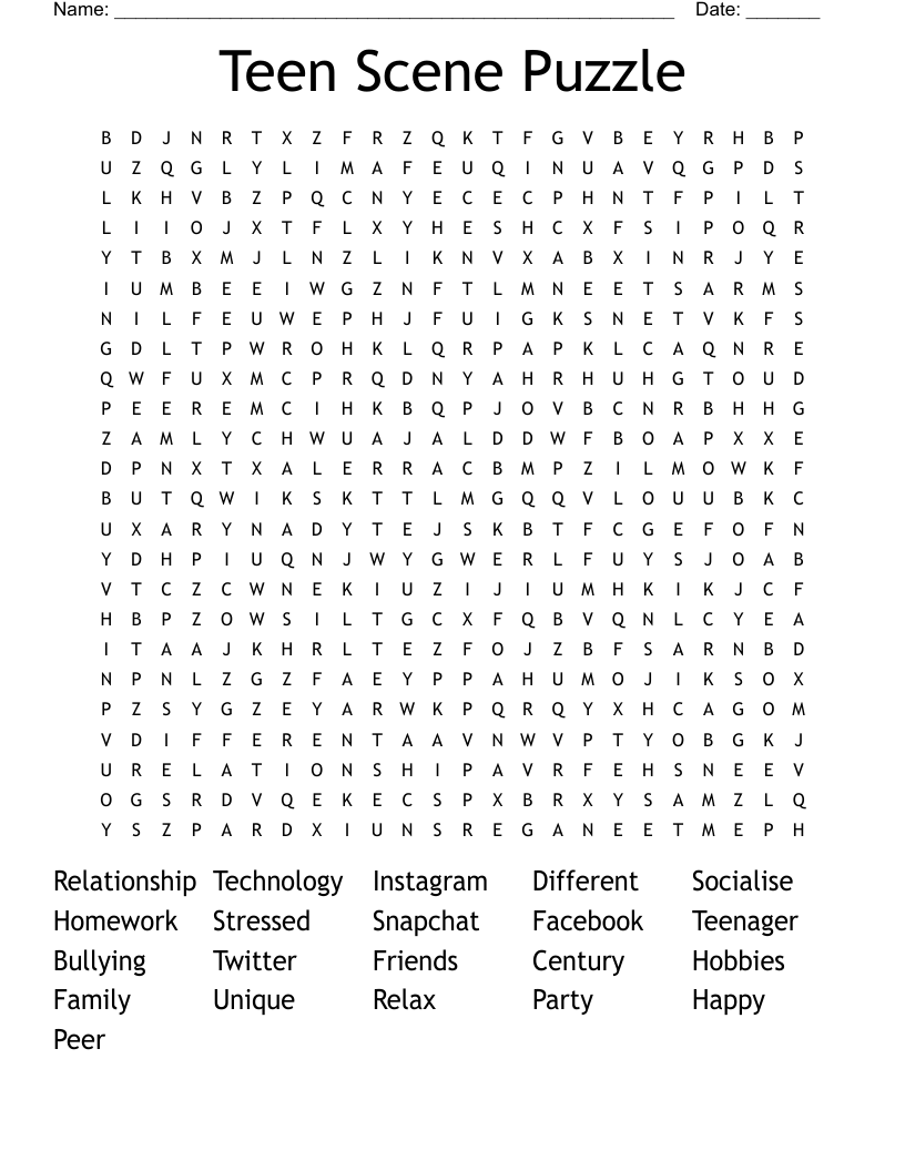 Teen Scene Puzzle Word Search