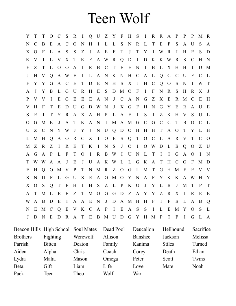 Teen Wolf Word Search