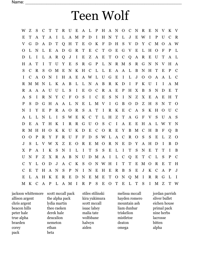 Teen Wolf Word Search