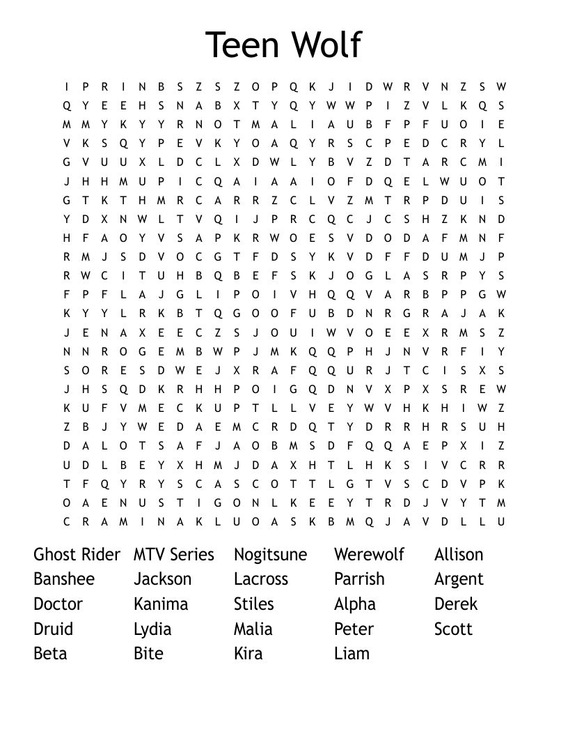 Teen Wolf Word Search
