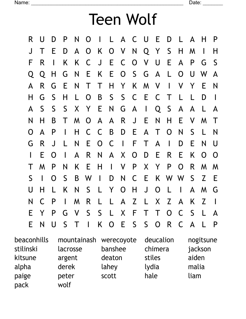Teen Wolf Word Search