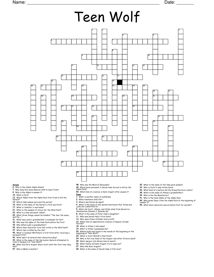 Teen Wolf Crossword
