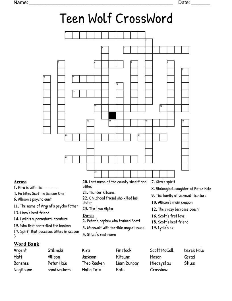 Teen Wolf CrossWord