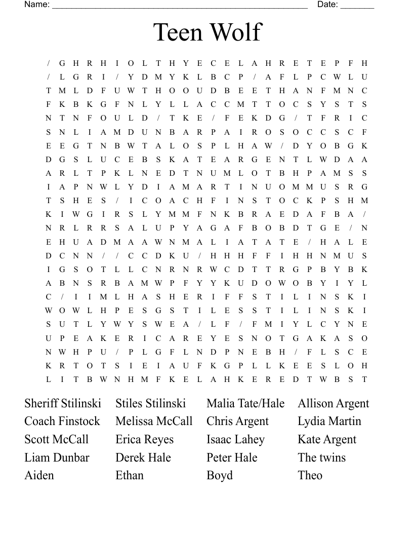 Teen Wolf  Word Search