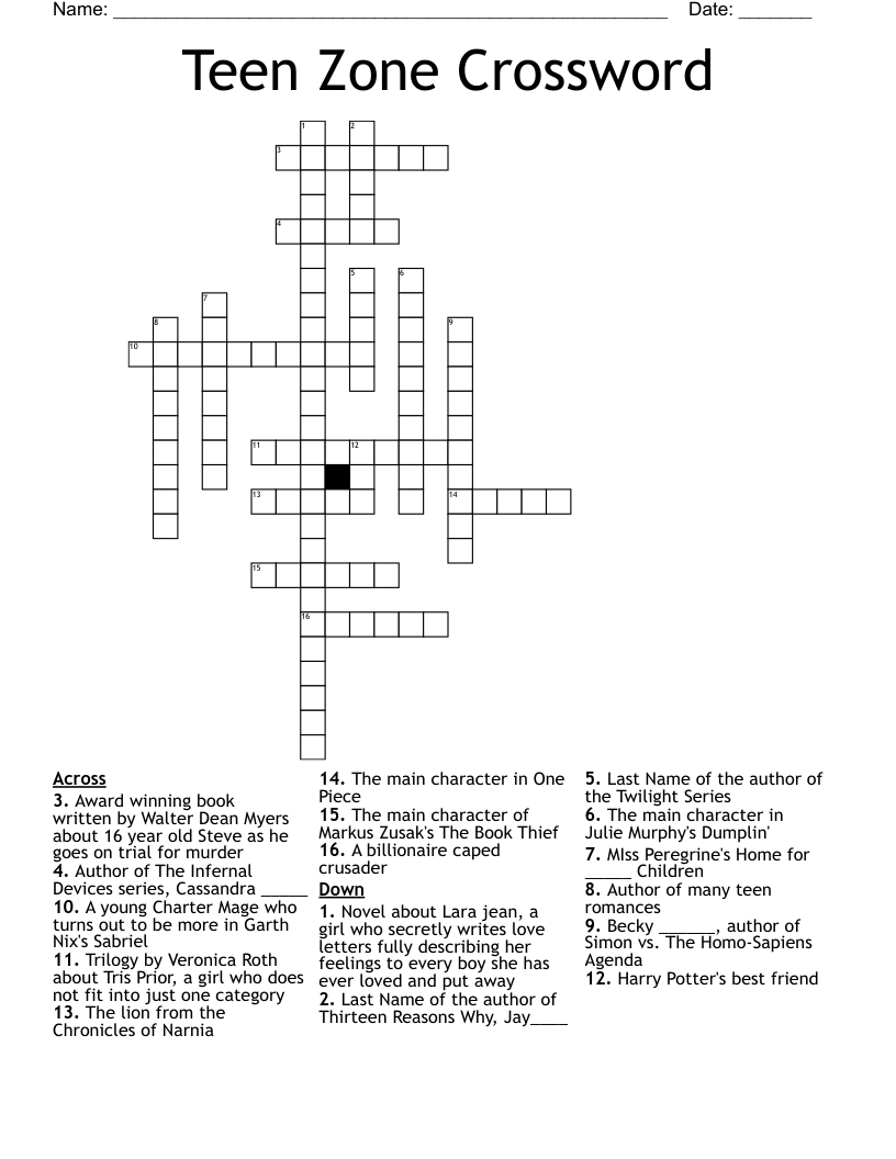 Teen Zone Crossword