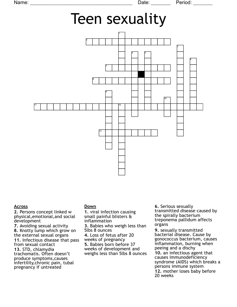 Teen sexuality  Crossword