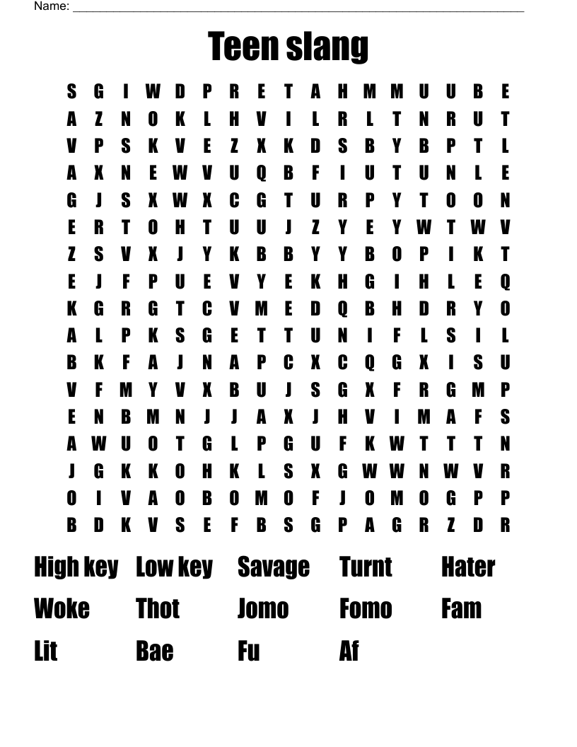 Teen slang Word Search