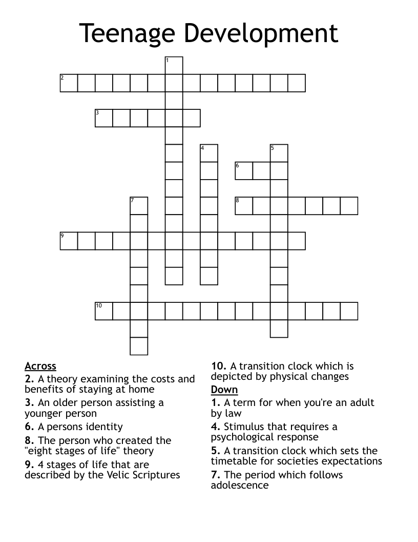 Teenage Development Crossword